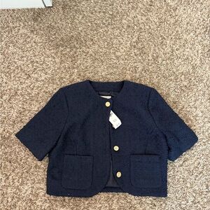 Abercrombie & Fitch Dark Blue Cropped Blazer with Gold Buttons